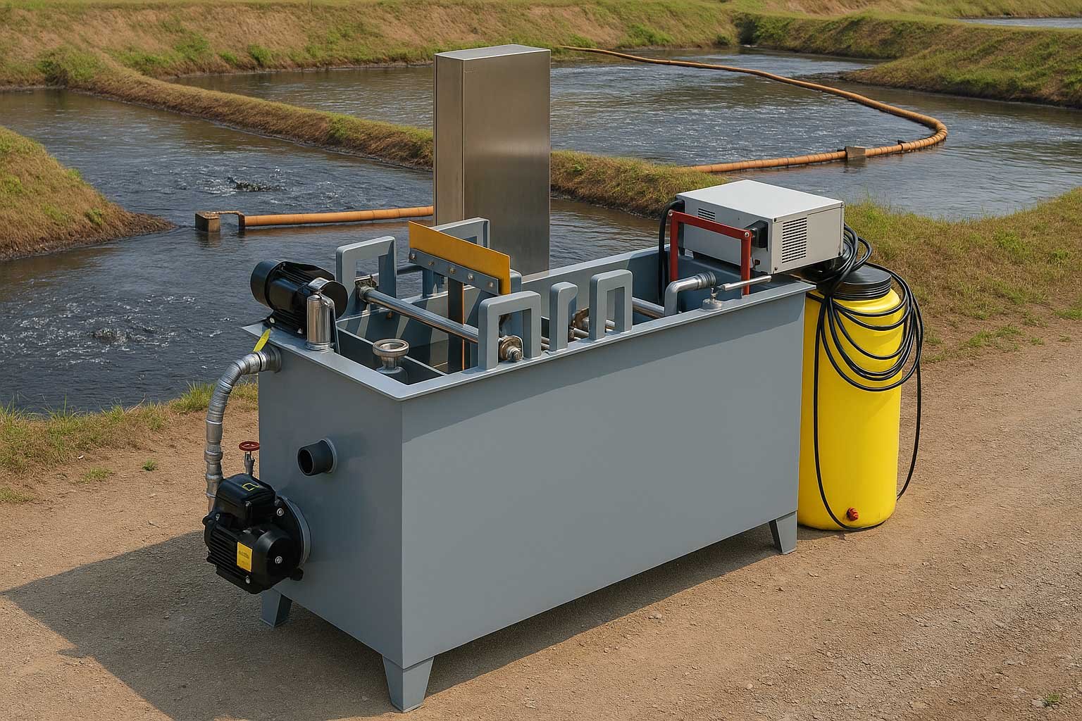 persona realizando pruebas en planta complementaria de tratamiento de aguas residuales - ver detalles de la planta