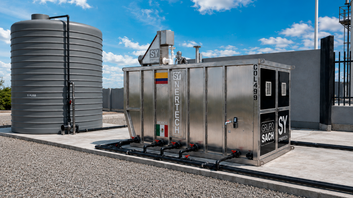 Bioplus planta de tratamiento de aguas residuales industriales con skimmer, criba estática, decantación, UASB, etapa aeróbica y tratamiento terciario